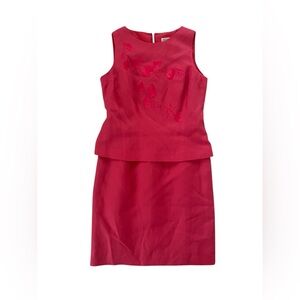 Jessica Howard Elegant Coral Red Linen Sleeveless Mini Embroidered Dress 4P